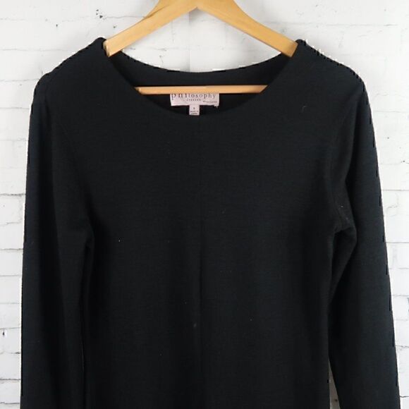 PHILOSOPHY BLACK LONG SLEEVE ROUND NECK MIDI KNIT SWEATER DRESS SIZE SMALL - Picture 4 of 9